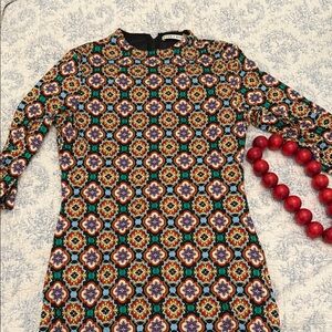 Alice + Olivia Orange Black Sheath Dress Long Sleeve